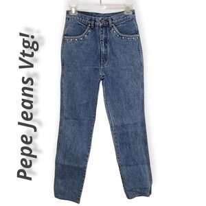 Vintage Rare Pepe Jeans London High Waist Straight Leg Embellished Jeans 26 EUC